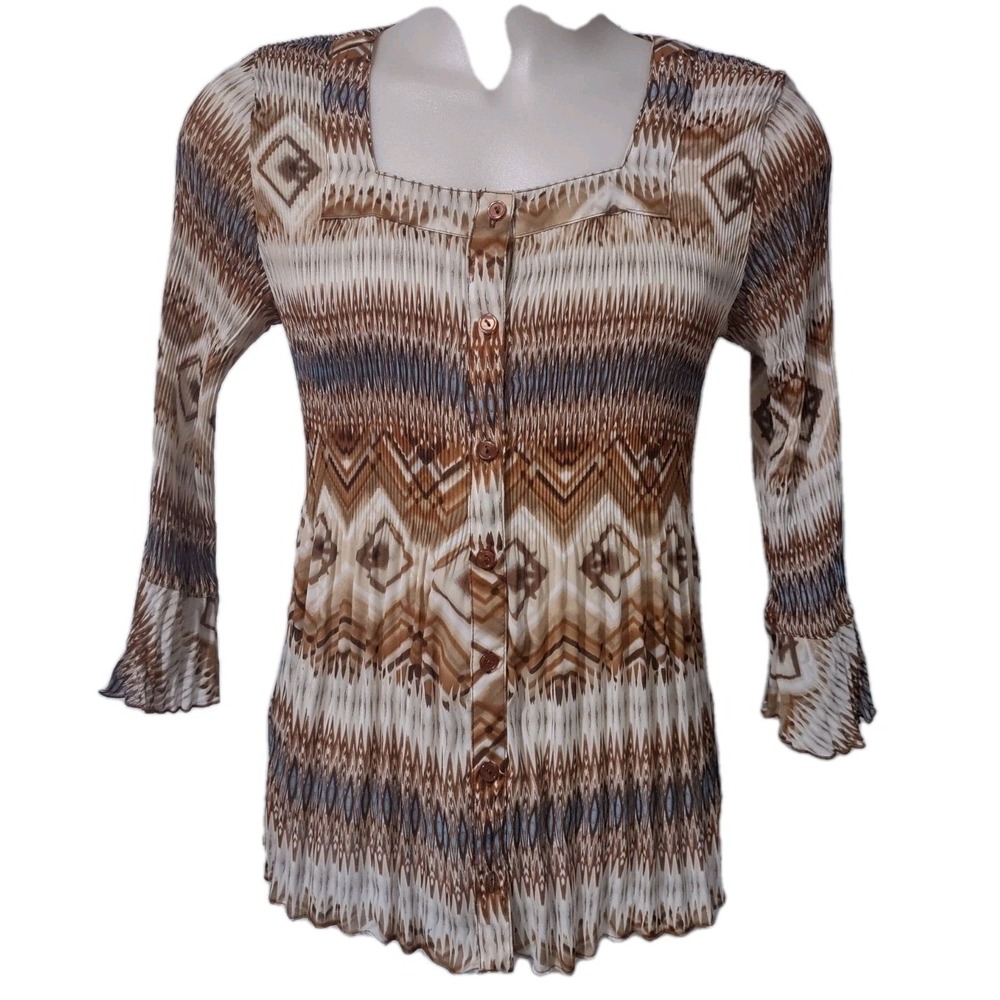 Sere Nade New York Blouse Woman's Sz 2X Accordion Pleated Flare Sleeve Button Up